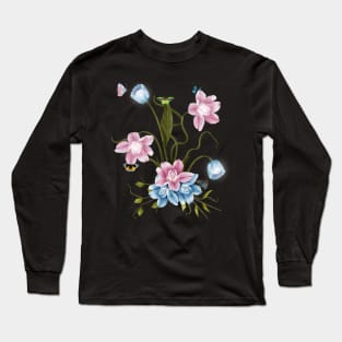 Aesthetic Flowers and Butterflies illustration Long Sleeve T-Shirt